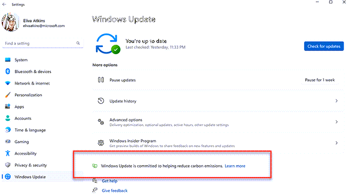 Windows Update is now carbon aware in Windows 11