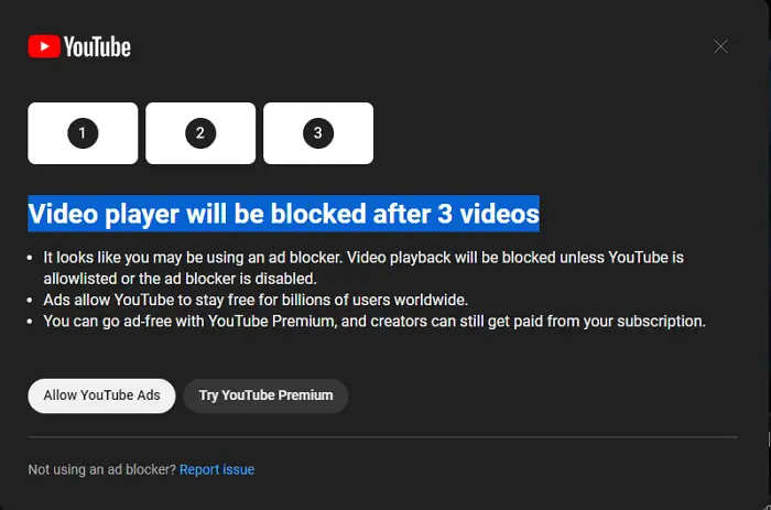 YouTube video playback block