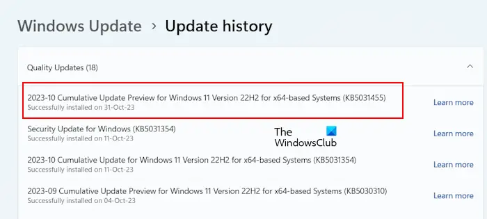Windows Update KB5031455