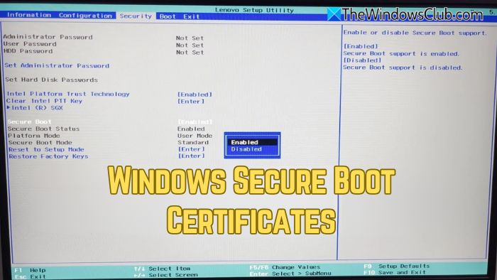 Windows Secure Boot Certificates