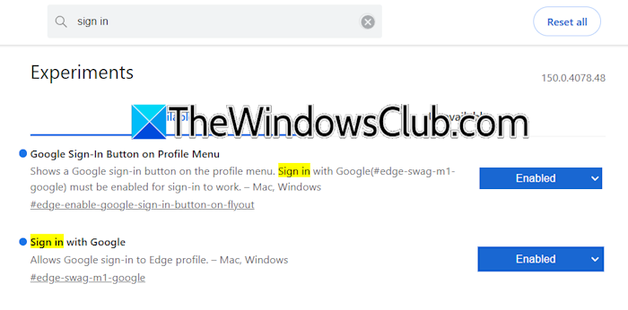 Enable sign in Google flag in Edge Enable sign in Google flag in Edge