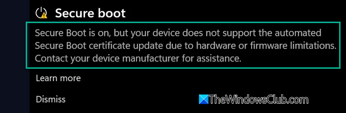 Secure Boot Certificate update is failing