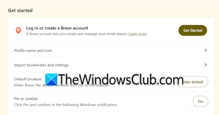 Create an account in Brave