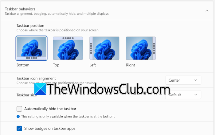 Taskbar position Windows 11 26H2 Taskbar position Windows 11 26H2